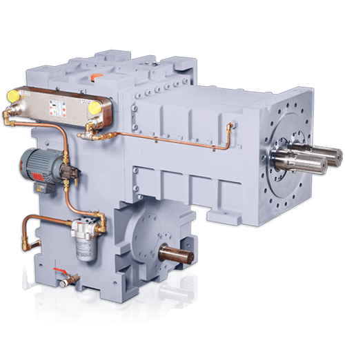 Precision-engineered gearbox for counter-rotating conical twin screw extruders